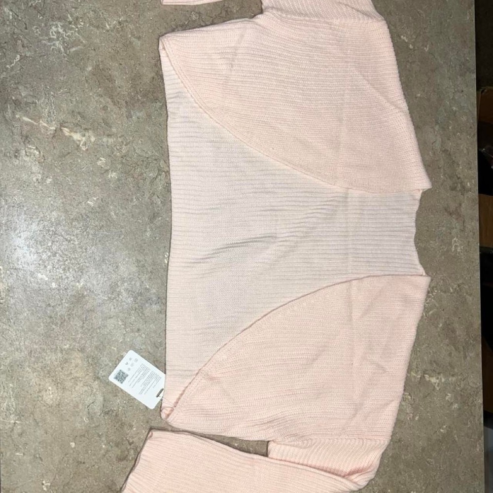 Light Pink Ribbed Knit Shrug Open Front Cropped Cardigan Sweater 2XL NEW